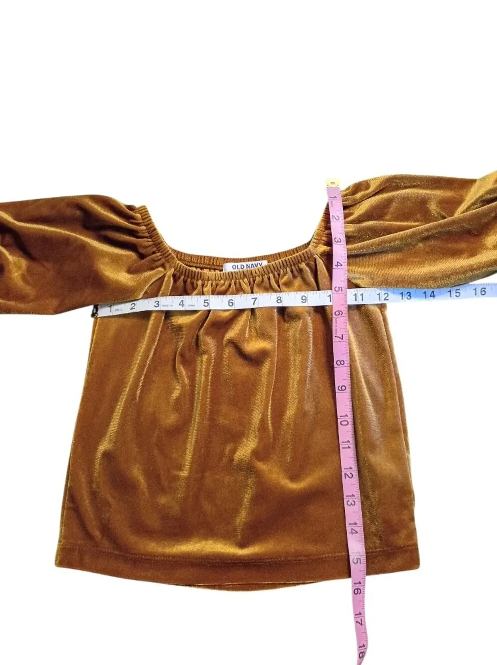 EUC 2/$10 Velvet Off-Shoulder Crop Top in Metallic Mustard  6/6x
